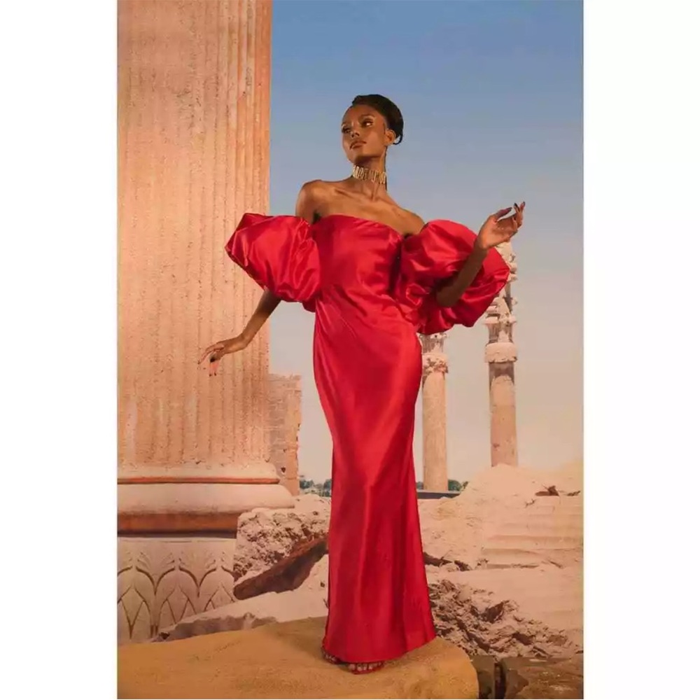 Cult Gaia Shanti Silk Red Gown with detachable sleeves size 2